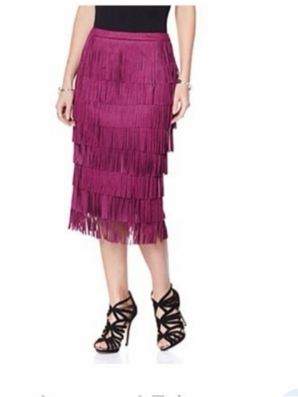 Magenta Fringe Tier Midi Skirt by Serena Williams (16)